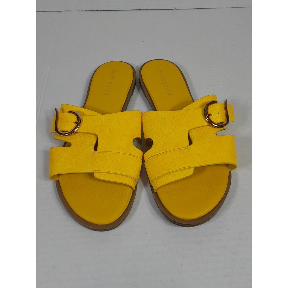 Aerosoles Women Yellow Snake  Print Slide Sandals Buckle Sz 8 M